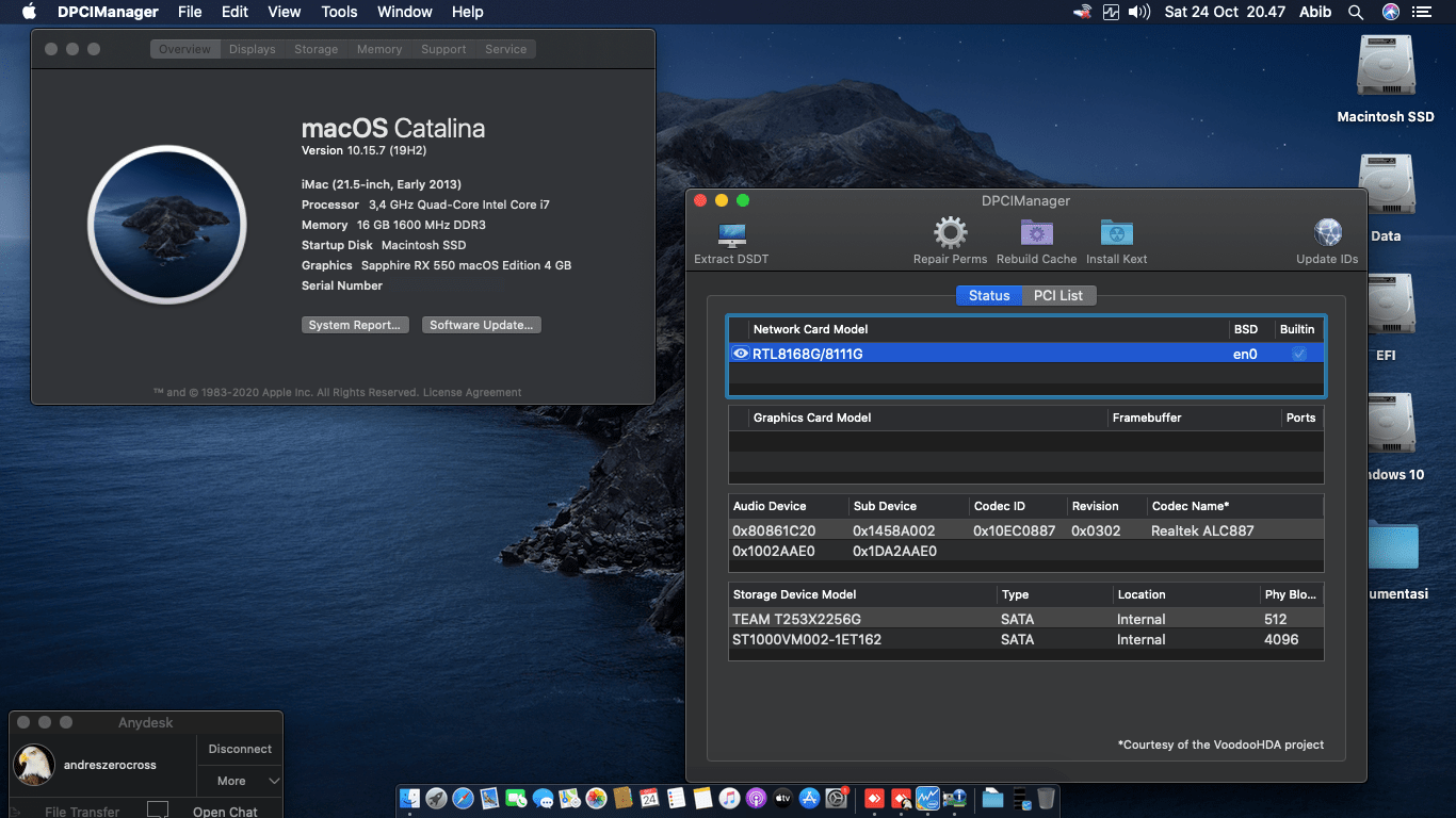 Success Hackintosh macOS Catalina 10.15.7 Build 19H2 in Gigabyte H61M-DS2 + Intel Core i7 3770 + Sapphire RX 550